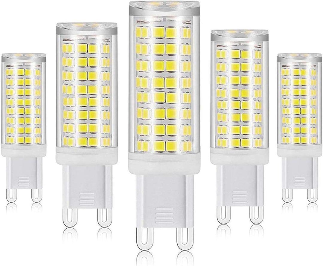 G9 Led Bulbs White 6000K(7W) 40W 60W 75W Halogen Equivalent, T3/T4 G9 Bi-pin Base Chandelier Light Bulbs for Indoor Lighting, Dimmable, Pack of 5