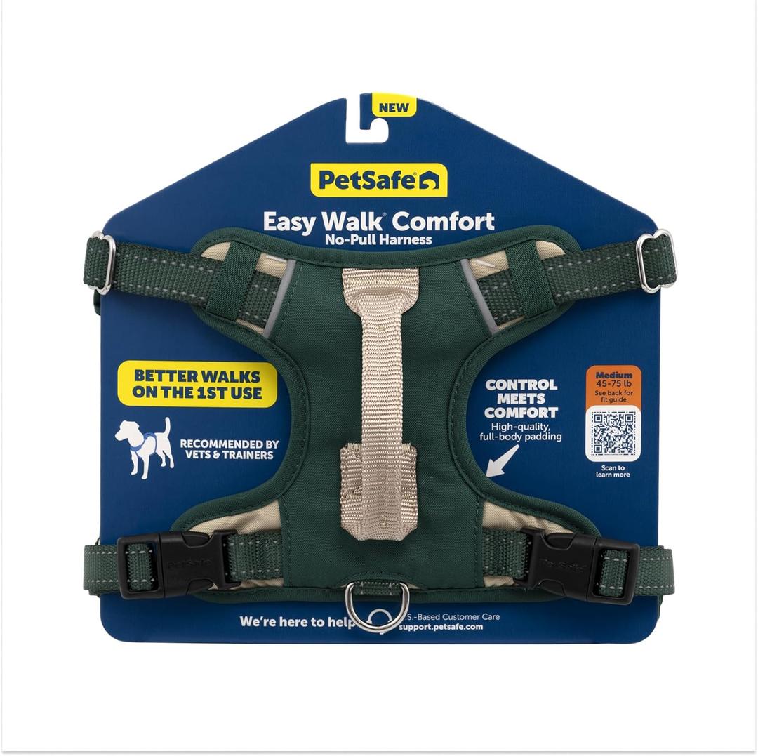 PetSafe Easy Walk Comfort No-Pull Dog Harness - Better Walk Training Harness - Full Body Padded Design - Durable Fabric - 5 Point Adjustable Fit - Everyday Leash Training - Green - Medium