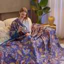 XIBLC Boho Blanket, 100% Cotton Farmhouse Decorative Throw Blanket, 50"x60" Reversible Bohemian Throw Blanket, Purple All Season Muslin Breathable Woven Blankets Quilt