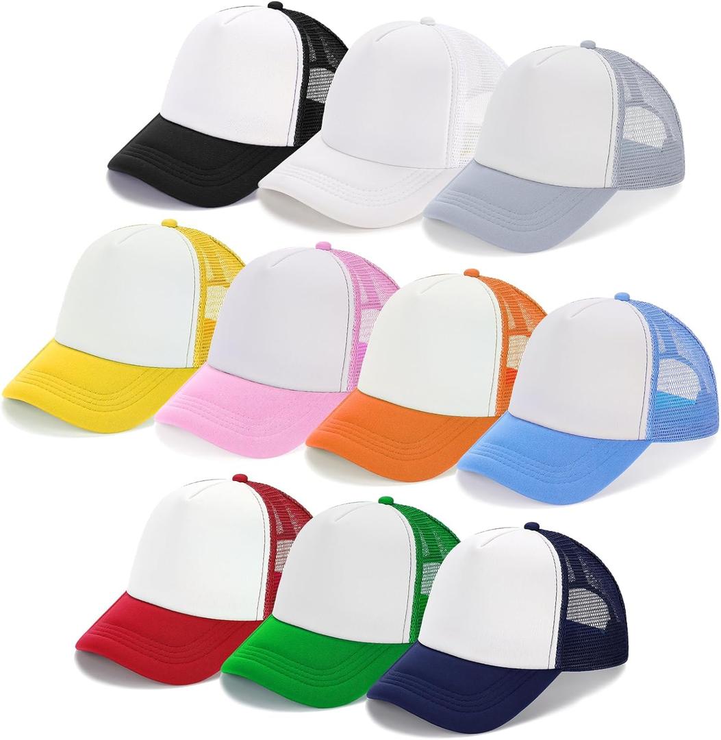 Ultrafun 10 Pack Trucker Hat Mesh Sublimation Blank Hats Adjustable Baseball Caps Hats for Men Women (One Size, Multicolor)