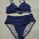 ZAFUL Women High Waisted Bikini Sets Two Piece Swimsuit Push Up Twist Front Ruched Bathing Suit Large, Blue