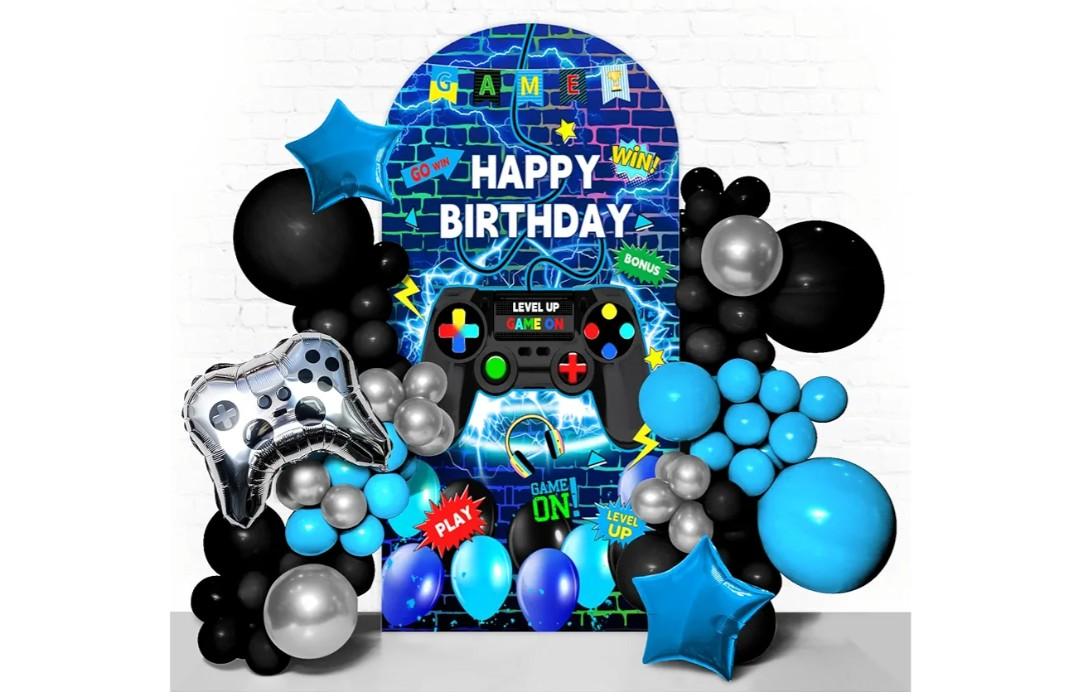 Game Arch Backdrop Cover 7.2FT Video Game Spandex Arch Stand Covers Fabric 2-Sided Kids Gaming Round Top Stretchy Backdrop Stand Covers for Birthday Party Decoration Supplies Photo Booth Shoot Props