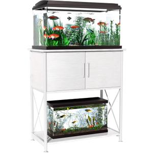 20-29 Gallon Aquarium Stand Metal Frame Fish Tank Stand with Cabinet Storage, for 20 Gallon Long Aquarium,30.7" L*16.5" W Tabletop,330LBS Capacity White PG01YGW