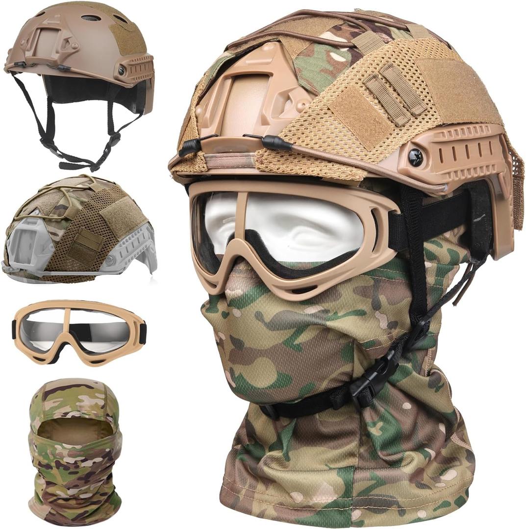 SANYETS Airsoft Helmet, Tactical Fast Helmet with Helmet Cover, Airsoft Balaclava Mask, Army Costume Adults, Airsoft Tactical Protection Gear