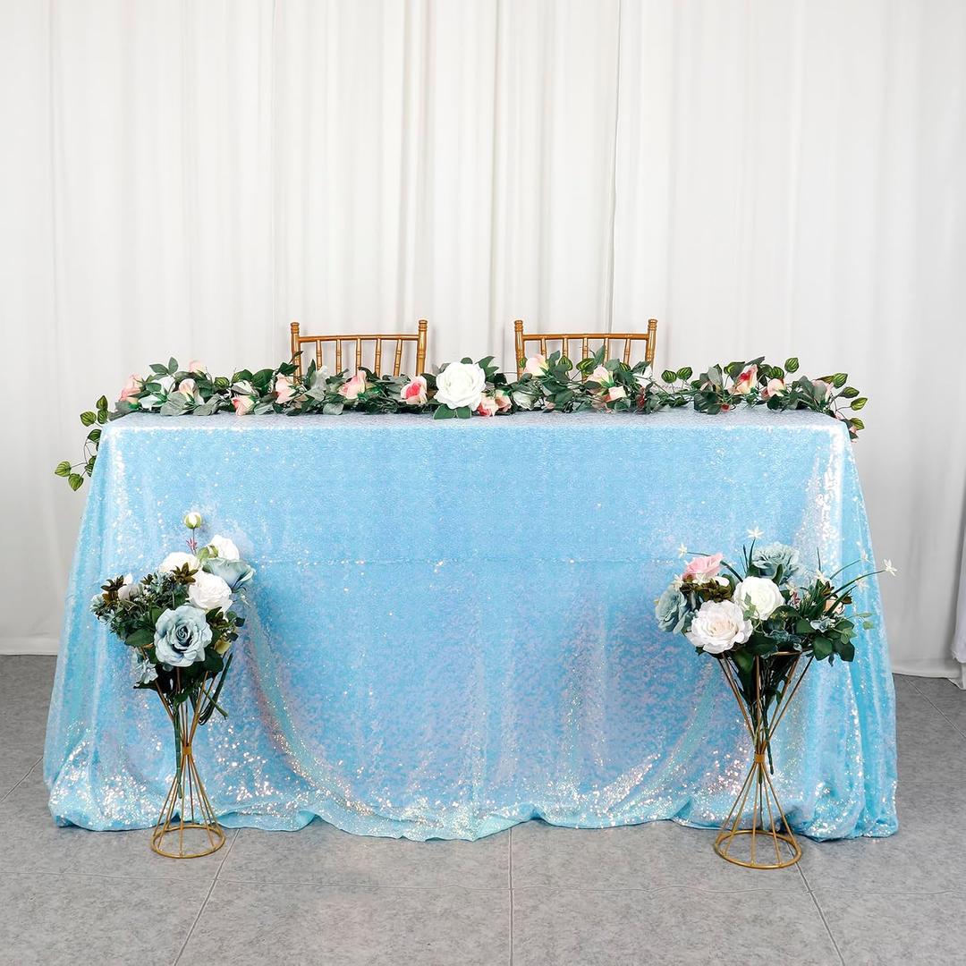ShiDianYi Iridescent Blue Tablecloth 90X132 Inch, Sequin Tablecloth Rectangle, Mermaid Table Cloth, Shimmer Talbe Cover for Party,Birthday,Weddings Decor