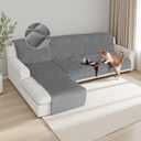 HDCAXKJ Waterproof Sectional Couch Covers Velvet Quilted 2-Pieces L Shape Sofa Cover Washable Thick Non Slip Sectional Slipcovers with Chaise Furniture Protector for Dogs Pets (Dark Gray, X-Large)