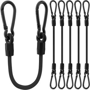 Bungee Cords with Carabiner Hooks, Upgrade 24 inch Long Black Bungee Cords with Clips On Both Ends Heavy Duty Outdoor, High Strength 1/3 Inch Elastic Bungee Rope for Bike Rack Motorcycle Truck, 6 Pack