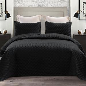 Exclusivo Mezcla Reversible King Size Quilt Bedding Set with Pillow Shams, Lightweight Quilts King Size, Soft Bedspreads Bed Coverlets for All Seasons - (Black, 104"x96")
