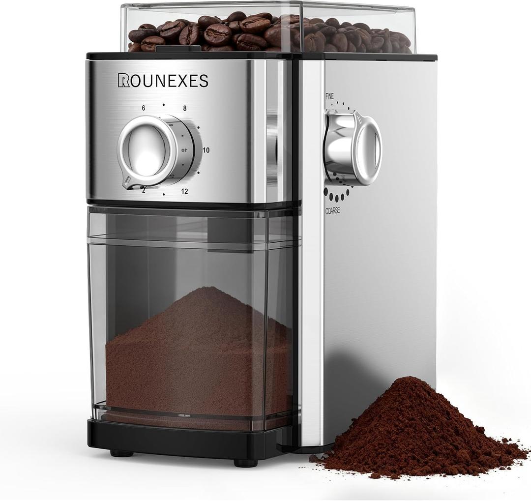 Electric Flat Burr Coffee Grinder, Coffee Grinder with 17 Grind Settings, Coffee Beans Grinder with Removable Burr, Large Capacity Bean Hopper & Compact Design for Home&Office