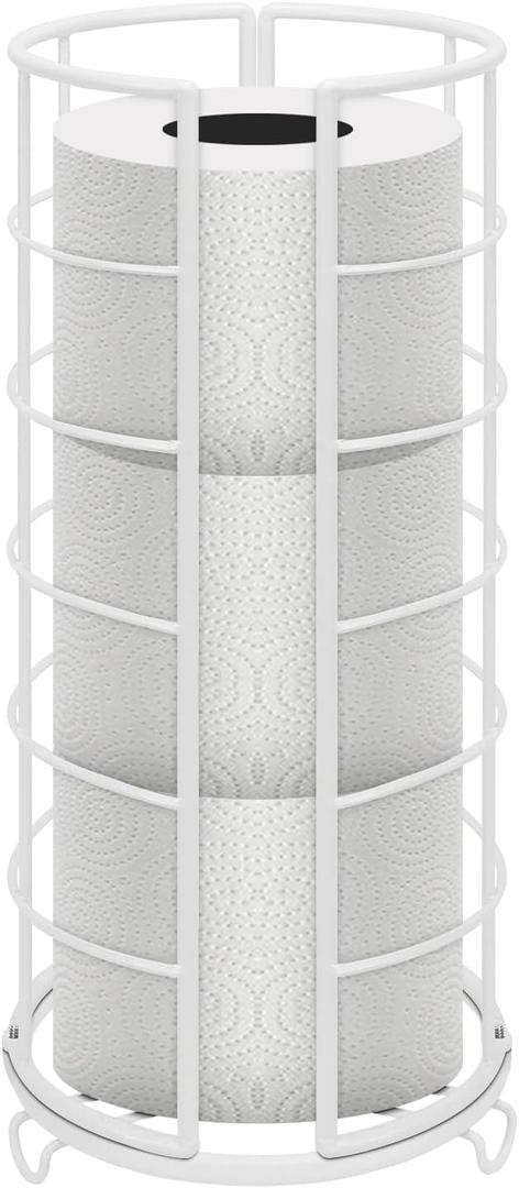 NearMoon Toilet Paper Organizer Stand, Free Standing 3 Rolls Tissue Storage, Metal Bathroom Accessory, Rustproof Toilet Roll Holder for Kitchen Countertop Inside Cabinet Shelf(Metal Base, White)