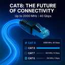 Cat8 Ethernet Cable 1000ft Bulk Round, 22 AWG, Solid 100% Bare Copper, Black, Up to 40Gbps, 2000MHz, S/FTP Shielded LAN Network Cable Spool, PoE Compatible for Indoor/Outdoor, Gaming, Router, Laptop