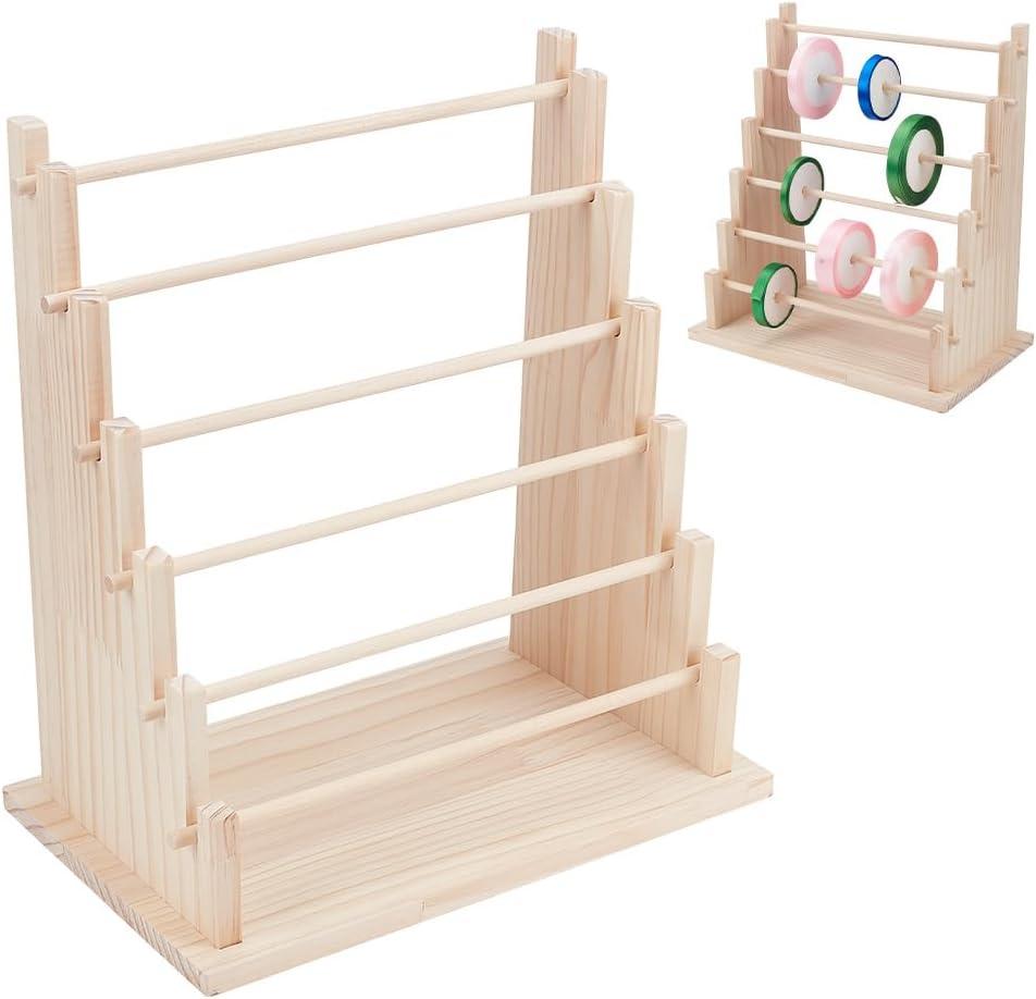 UNICRAFTALE 6-Tier Wooden Ribbons Organizer Rack Burlywood Ribbon Holder Storage Organizer Wooden Ribbons Sewing Organizer Display Shelf for Sewing Craft Gift Florist Wrapping