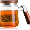 Glass Tea Cup with Infuser and Lid, Borosilicate Glass Tea Infuser Mug, 18.6oz/550ml, Microwave & Dishwasher Safe, Teacup with Filter for Loose Leaf Tea, Gift for Family (T1)