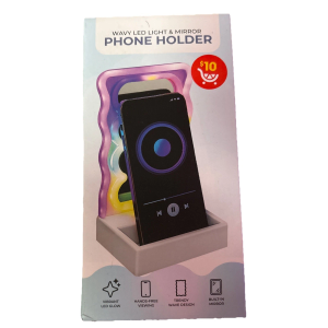 Orbit Wavy LED Light and Mirror Phone Holder is a multifunctional phone stand featuring a vibrant LED glow, a built-in mirror, and a trendy wave design for hands-free viewing