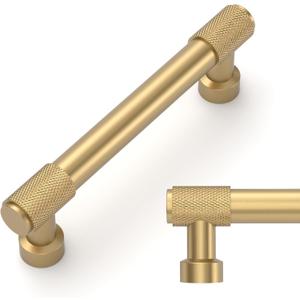 Amerdeco 10 Pack Champagne Bronze Knurled Cabinet Pulls 3-3/4 Inch(96mm) Hole Center Kitchen Cabinet Handles Drawer Pulls Cabinet Hardware ZH034