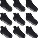 Zaples Baby Non Slip Grip Ankle Socks with Non Skid Soles for Infants Toddlers Kids Boys Girls (4-7 Years, Black - 9 Pairs)
