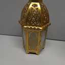 DECORKEY Moroccan Lanterns Decorative Indoor & Outdoor, 11’’ Medium Size Golden Metal Hanging&Tabletop Candle Holder Decor, Halloween Christmas Ramadan Decorations for Home Porch Patio (Golden)