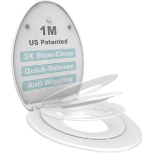 1M Family Toilet Seat, Patented Slow Close & Quick Releasing Technology, Anti-Wiggling, Easy to Install and Clean, Standard Elongated with Toddler Seat Built In (1 Piece)