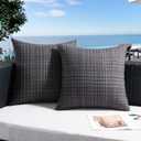 UGASA Outdoor Waterproof Throw Pillow Covers Pack of 2 Patio Water Resistant Pillow Cases Summer Woven Texture Decorative for Outside Garden Porch Yard Bench Tent 20x20 Inch, Black