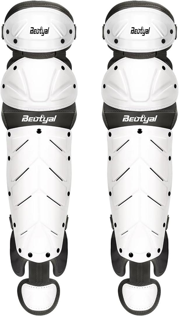 Baseball Softball Catcher Leg Guards Shin Guards for Youth Adult (15"-Adult White)