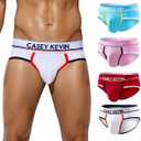 Casey Kevin Men's Cotton Briefs Wide Waistband No Fly Underwear Briefs for Men 4 Pack (L)