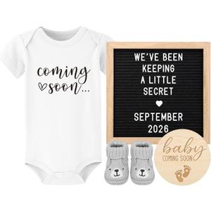 Pregnancy Announcement, Coming Soon Baby Announcement For Grandparents Dad Husband Family, Pregnancy Reveal Ideas, Gender Reveal Baby Shower Gifts -Felt Letter Board, Onesie, Booties, Wooden Sign