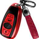 Lucrum Compatible with Subaru Key Fob Cover & Keychain, TPU Keyfob Case for Outback Crosstrek Forester Impreza Legacy STI WRX (Red & Black)