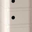 3 Tier Square Nightstand with Drawers, Beige Square Side Table Small Plastic Storage End Table for Bedroom, Living Room, Bathroom, 22.6IN