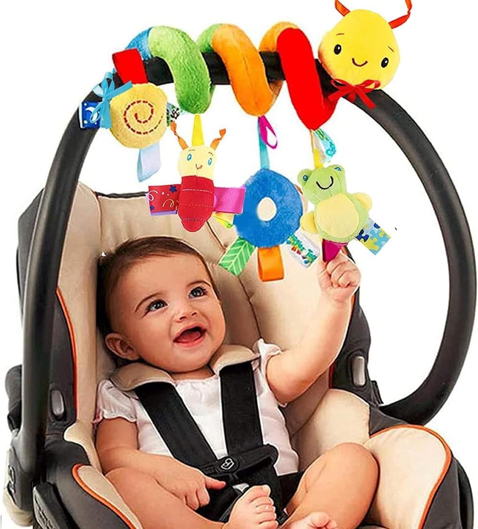 FPVERA Spiral Car Seat & Stroller Activity Toy - Baby Sensory Toys Soft Hanging Toys for Babies 0-12 Months Boys Girls Carseat Crib Stroller, with Ringing Bell, Music
