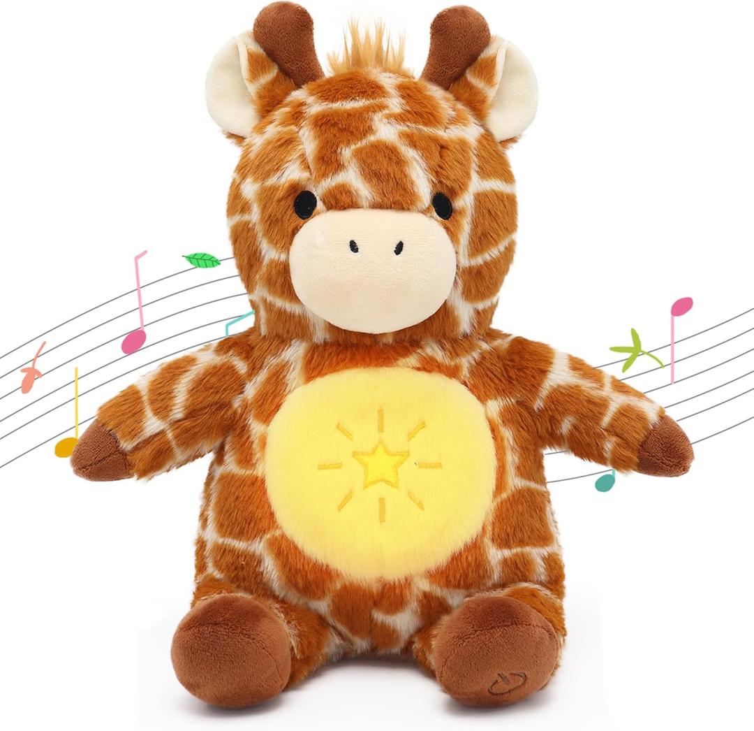 IUTOYYE Giraffe Breathing Stuffed Animal Plush for Anxiety Relief, Musical Giraffe with Realistic Breathing Rhythmic Music and Lights Soothing Animal Plushie Doll Toy Gift for Kids Adults