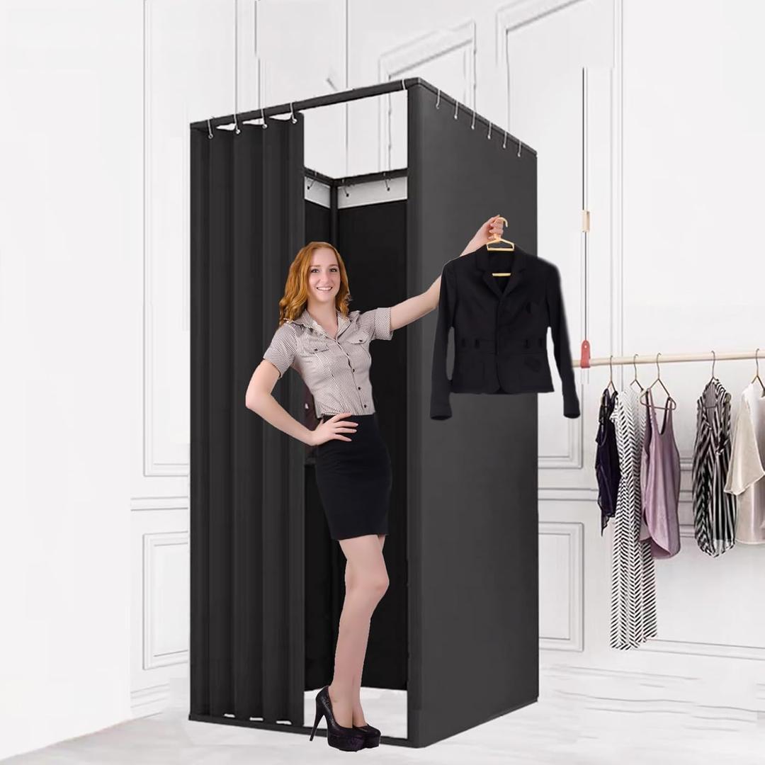 Clothing Store Fitting Room, Portable Changing Room with Shading Curtain Used in Office, Mall, Boutique, Home, Movable Temporary Mobile Privacy Protection (Black, 39x39x79 inches)