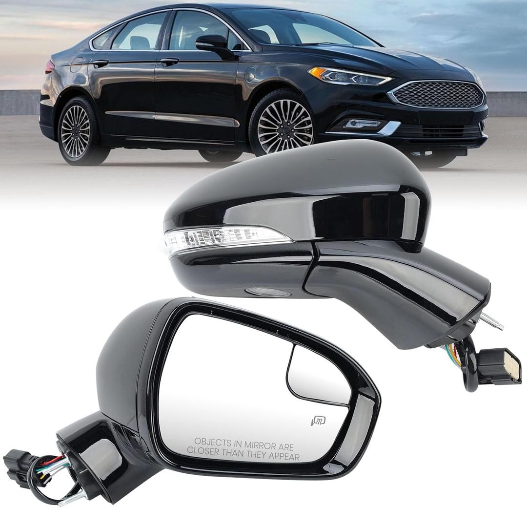 Passenger Side Mirror Assembly Compatible with 2016-2022 Ford Fusion with Heated Manual Folding Turn Signal Puddle light Rear View Mirror Replace FS73-17682 Black 7 Pins