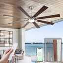 Minislak 72Inch Large Brushed Nickel Ceiling Fans with Light and Remote Control,8 Wooden Blades,6-Speeed,3CCT,Quiet Reversible DC Motor,Indoor Outdoor Ceiling Fan for Patio/Living Room/Garden