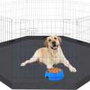 Dog Pet Playpen 8 Panel 24 Inch with Bottom Pad for Small Medium Pets Indoor Outdoor (Black Bottom Pad)
