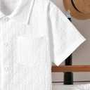 RoseSeek Boy's 2 Piece Beach Vacation Textured Linen Outfit Short Sleeve Button Down Shirt Top and Shorts Summer Set (White, 10Y)