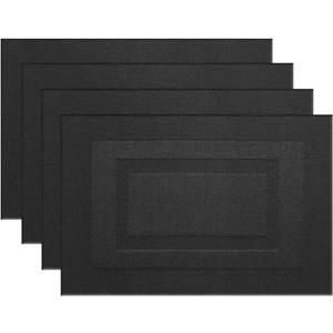 PIGCHCY Placemats,Washable Vinyl Woven Table Mats,Elegant Durable Placemats for Dining Table Set of 4 (18 x 12 inches, Pure Black)