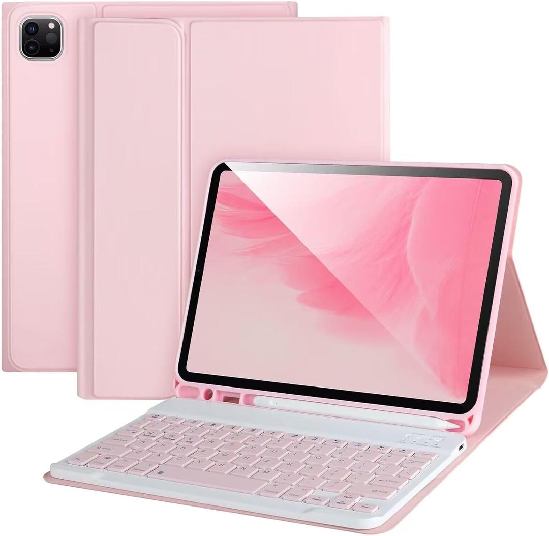 APHBZGE Keyboard Case for iPad Air 11 2024(M2), iPad Pro 11'' 4th/3rd/2nd/1st Gen, Detachable Bluetooth Keyboard with Pencil Holder, Pink