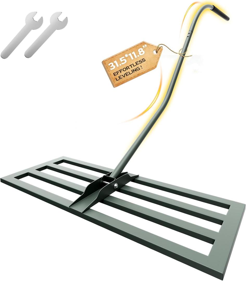 Lawn Leveling Rake -31.5''x11.8'' Heavy Duty Leveling Rake, Ergonomic Handle, Professional Ground Leveler for Yard, Soil, Grading, Gravel, Seeding, Do Not Hurt Turf, Save Effort