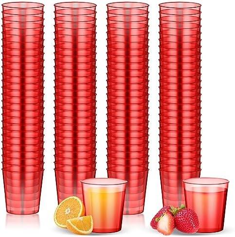 Tioncy 80 Pcs Neon Plastic Shot Glasses 1 oz disposable shot glasses colored Mini Party Drinking Cups for Cocktail Whiskey Birthday Christmas New Year Party(Red)