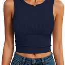 ANRABESS Women's Crop Tank Tops High Neck Sleeveless Ribbed Fitted Shirts (Black)