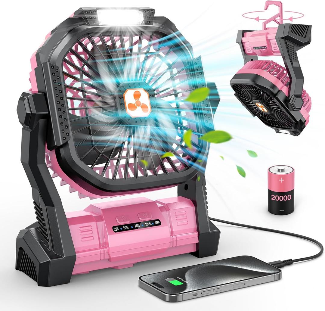 ONLYNEW Portable Fan Rechargeable, 20000mAh Cordless Battery Powered Table Fan with LED Lantern, USB C Battery Operated for Travel Home Camping Tent Office Beach Desk Fishing Pink (Medium) ONLYNEW Portable Fan Rechargeable, 20000mAh Cordless Battery Powered Table Fan with LED Lantern, USB C Battery Operated for Travel Home Camping Tent Office Beach Desk Fishing Pink (Medium)