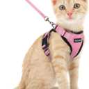 Dooradar Cat Harness and Leash Set, Escape Proof Safe Adjustable Kitten Vest Harnesses for Walking, Easy Control Soft Breathable Mesh Jacket with Reflective Strips for Cats, Pink, XS