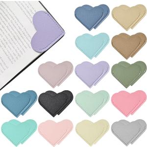 30 Pcs Leather Heart Bookmarks for Women, Cute Book Marks for Reading, Ideal Gift for Home, Office, School Reading Supplies(15 Colors)