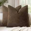 Set of 2 Textured Throw Pillow Covers Decorative Soft Accent Square Chenille Pillowcases Neutral Farmhouse Cushions Modern Home Decor for Couch Sofa Bedroom Living Room 18x18 Inch,Chocolate