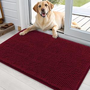 OLANLY Dog Door Mat for Muddy Paws 36x24, Absorbs Moisture and Dirt, Absorbent Non-Slip Washable Doormat, Quick Dry Chenille Mud Mat for Dogs, Entry Indoor Entryway Carpet for Inside Floor, Burgundy