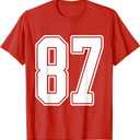 #87 White Outline Number 87 Sports Fan Jersey Style T-Shirt