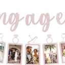 Pre-Strung Engaged Photo Banner - Rose Gold Glitter Engagement Party Decoration Supplies with Romantic Memories Picture Card Frames for Bachelorette, Bridal Shower, Wedding Party Photo Booth Props