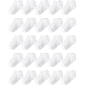 Glooarm 25 Pairs Toddler Socks, Kids Low Cut Ankle Half Cushion Athletic Socks for Boys Girls 1-14 Years (White)