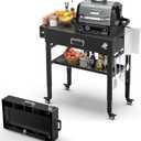 28" and 34" Upgrade Height & Quick-Fold Portable Grill Cart for Ninja Woodfire (OG700 Series), MO201 OO101 Pizza Oven, Blackstone 17"/22" Griddle Outdoor Ninja Grill Stand with 4 Swivel Wheels