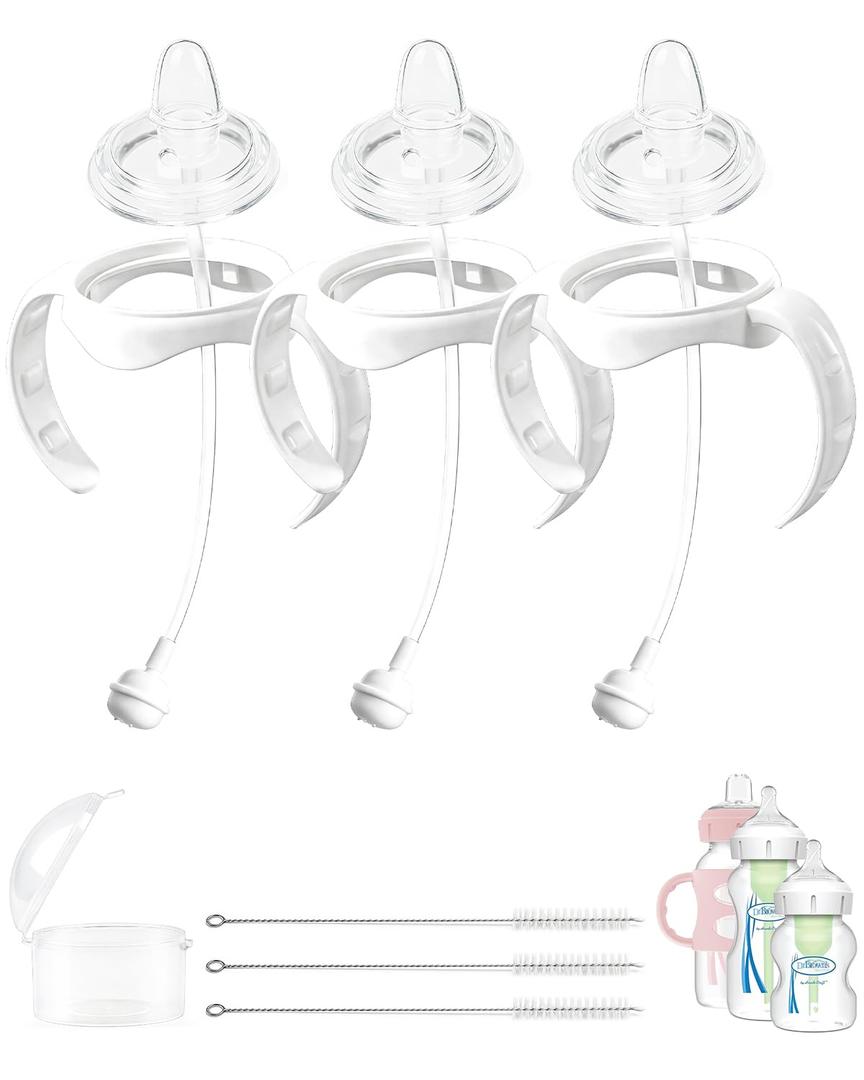 Straw Sippy Cup Conversion Kit for Dr Browns Wide-Neck Baby Bottles, Sippy Cups Transition Kit with Soft Straw top,Weighted Straw, Bottle Handle, Cleaning Brush, Dust-Proof Case, 8m+, Pack of 3